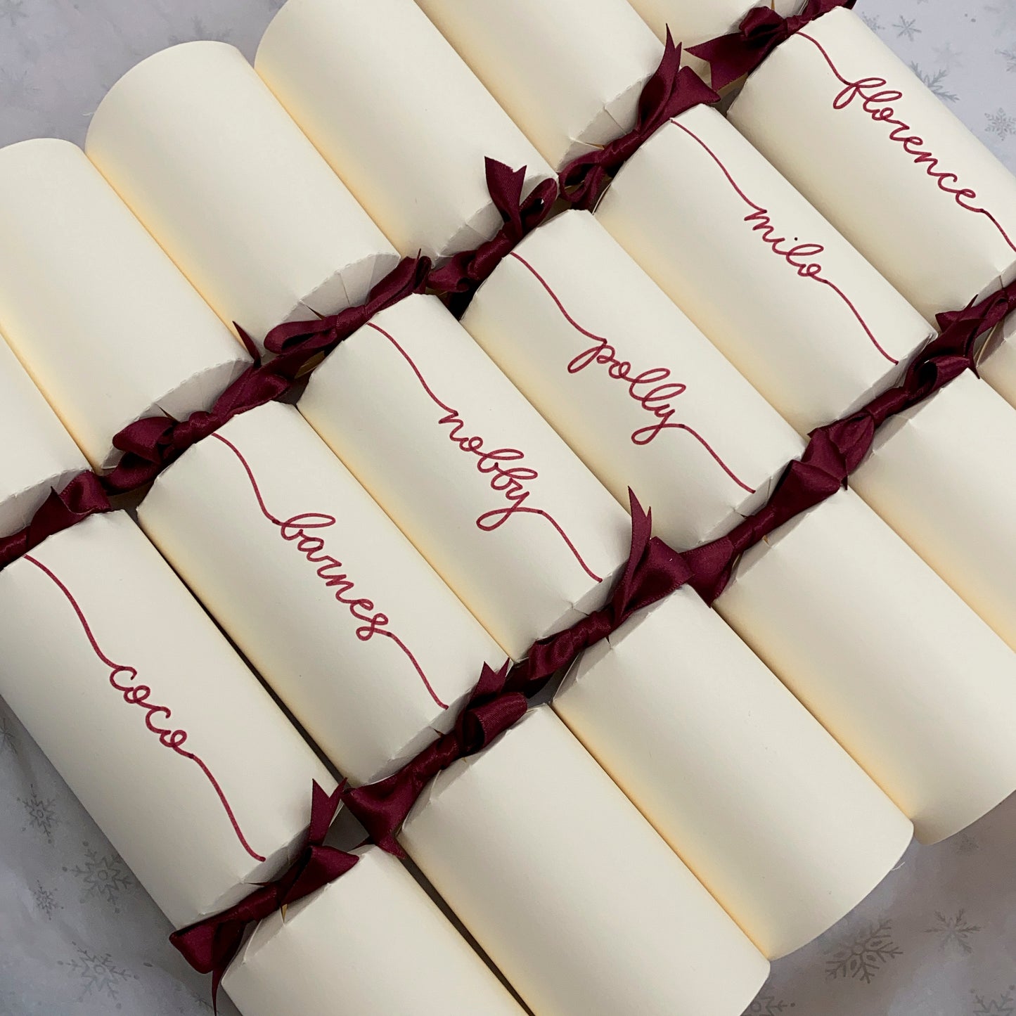 Personalised Handwritten Ready Made Ivory Christmas Crackers