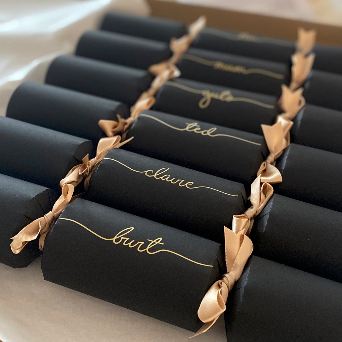 Personalised Black Christmas Crackers and Place Settings, Cracker Kit