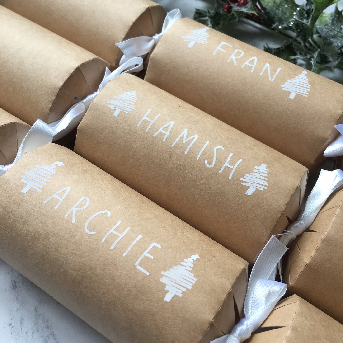 Personalised Kraft Christmas Tree Crackers and Place Settings, Kit