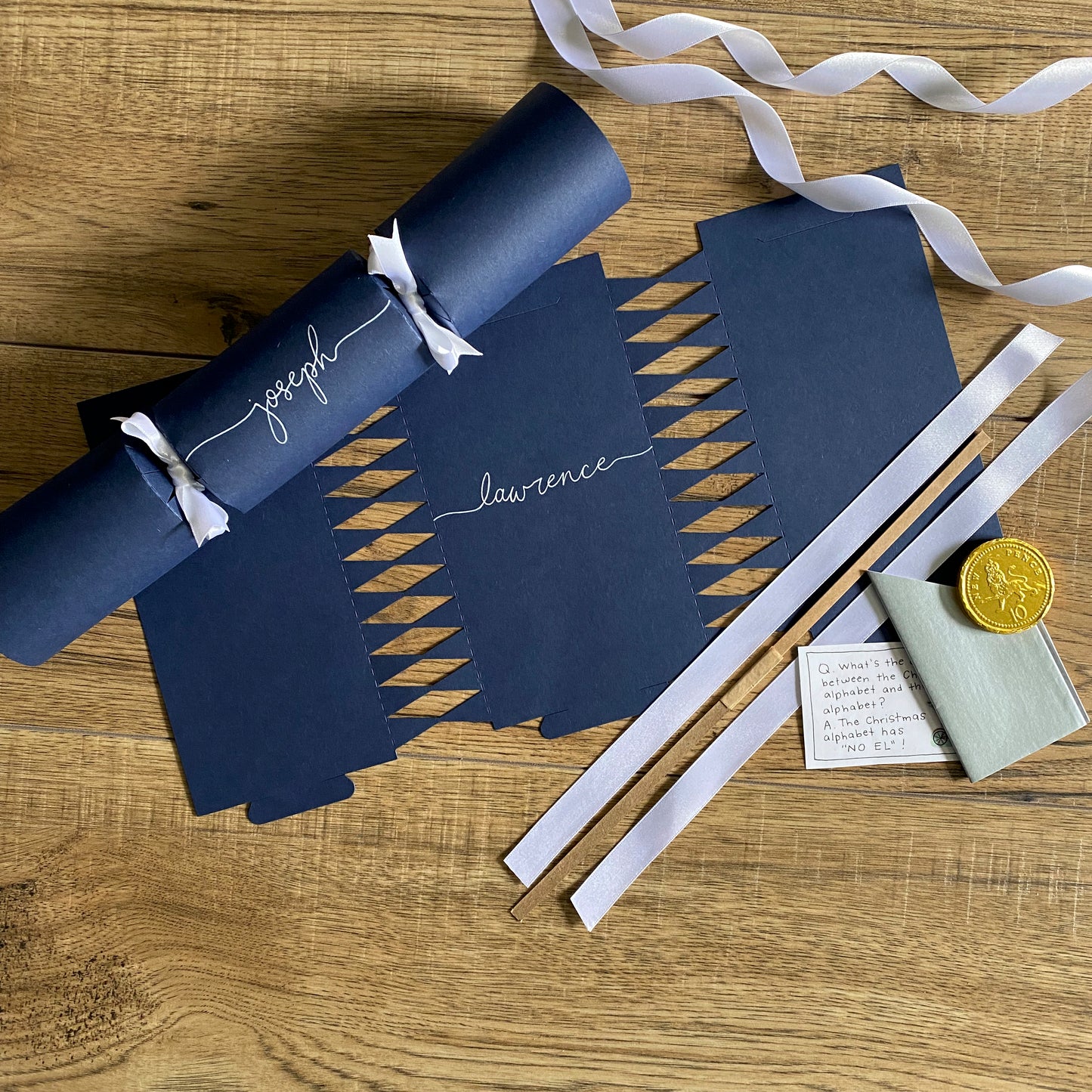 Personalised Handwritten Navy Christmas Cracker Kit