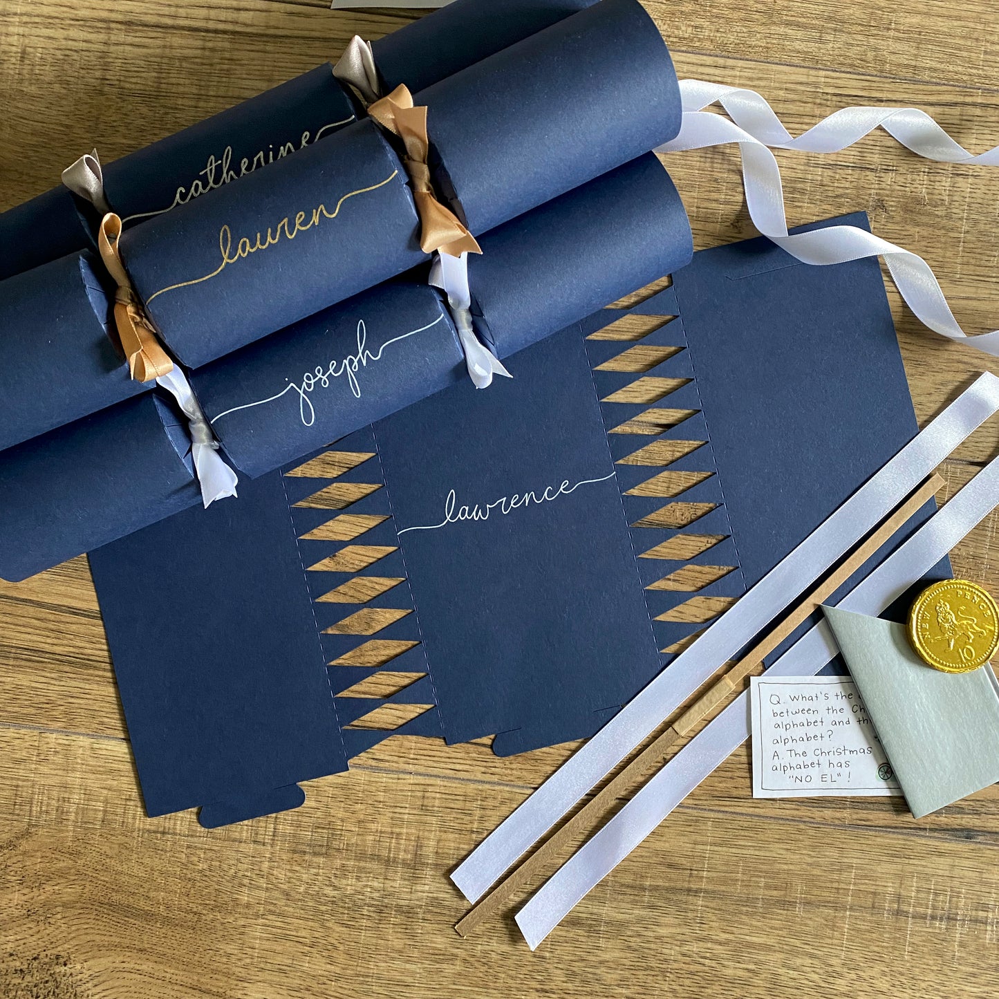 Personalised Handwritten Navy Christmas Cracker Kit