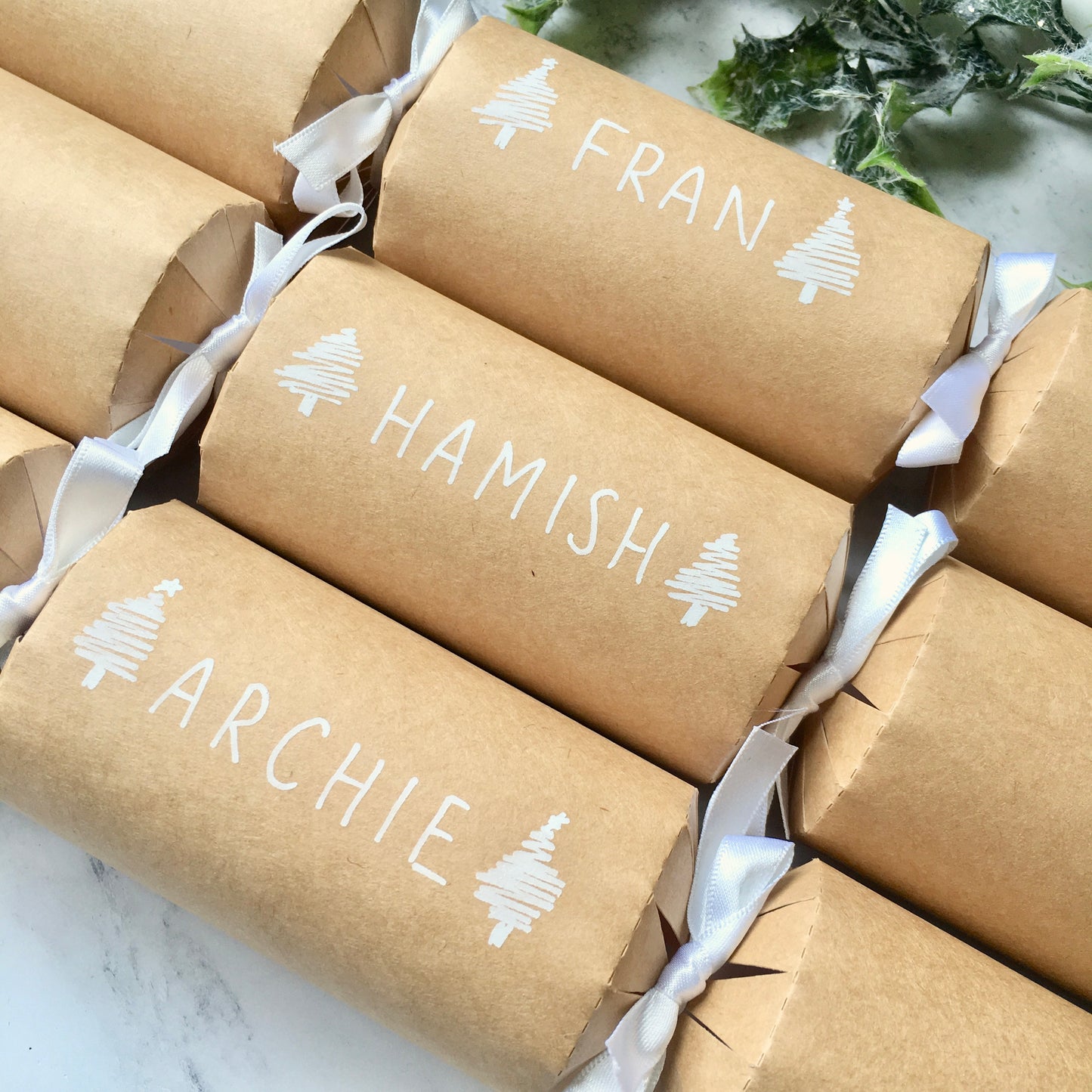 Personalised Kraft Christmas Tree Crackers and Place Settings, Kit