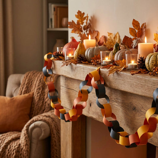 Nostalgic Christmas Paper Chain Decorations Green, Orange and Mustard