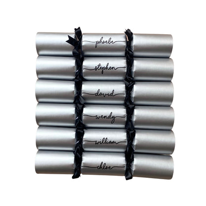 Silver Personalised Christmas Crackers – Handwritten, Ready-Made, Luxury Eco-Friendly Table Decor