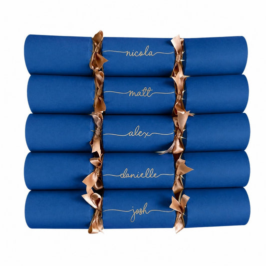 Deep Blue Personalised Christmas Crackers – Handwritten, Ready-Made, Luxury Eco-Friendly Table Decor