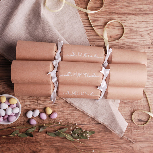 Personalised Kraft Easter Crackers and Place Settings, Cracker KIT or READY MADE