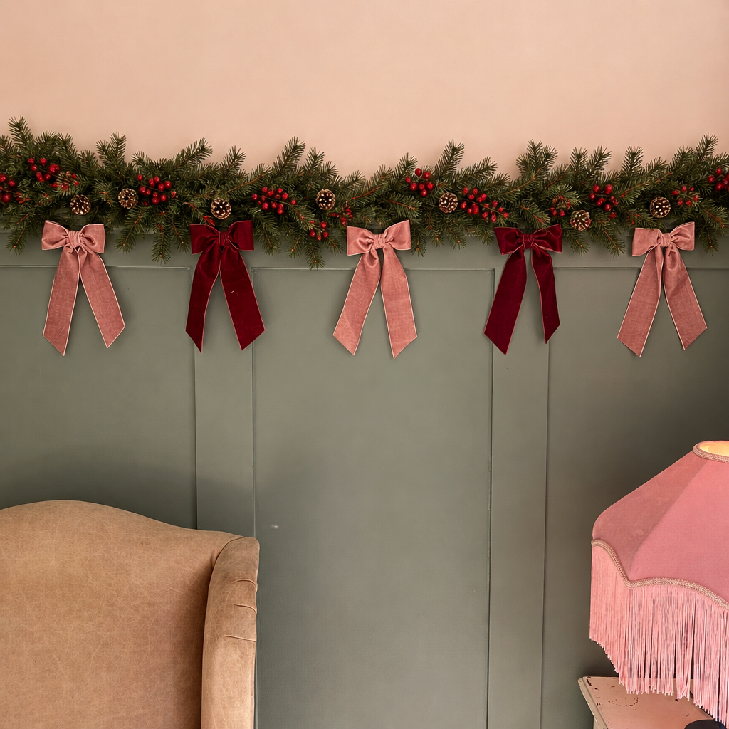Luxury Velvet Christmas Ribbon Bow – Burgundy & Dusty Pink