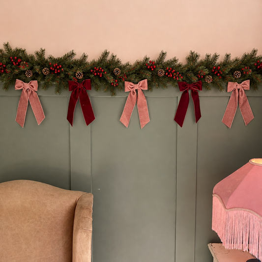 Luxury Velvet Christmas Ribbon Bow – Burgundy & Dusty Pink