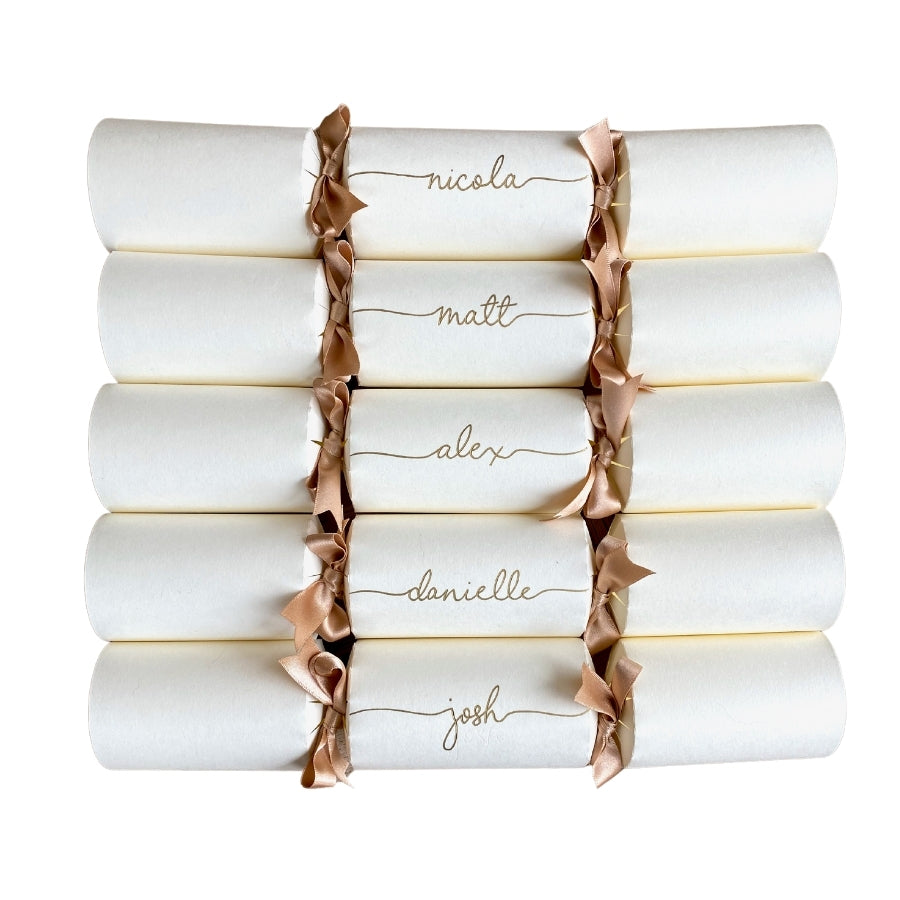 Personalised Handwritten Ready Made Ivory Christmas Crackers