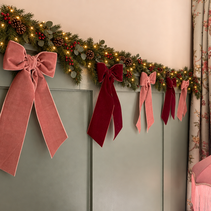 Luxury Velvet Christmas Ribbon Bow – Burgundy & Dusty Pink