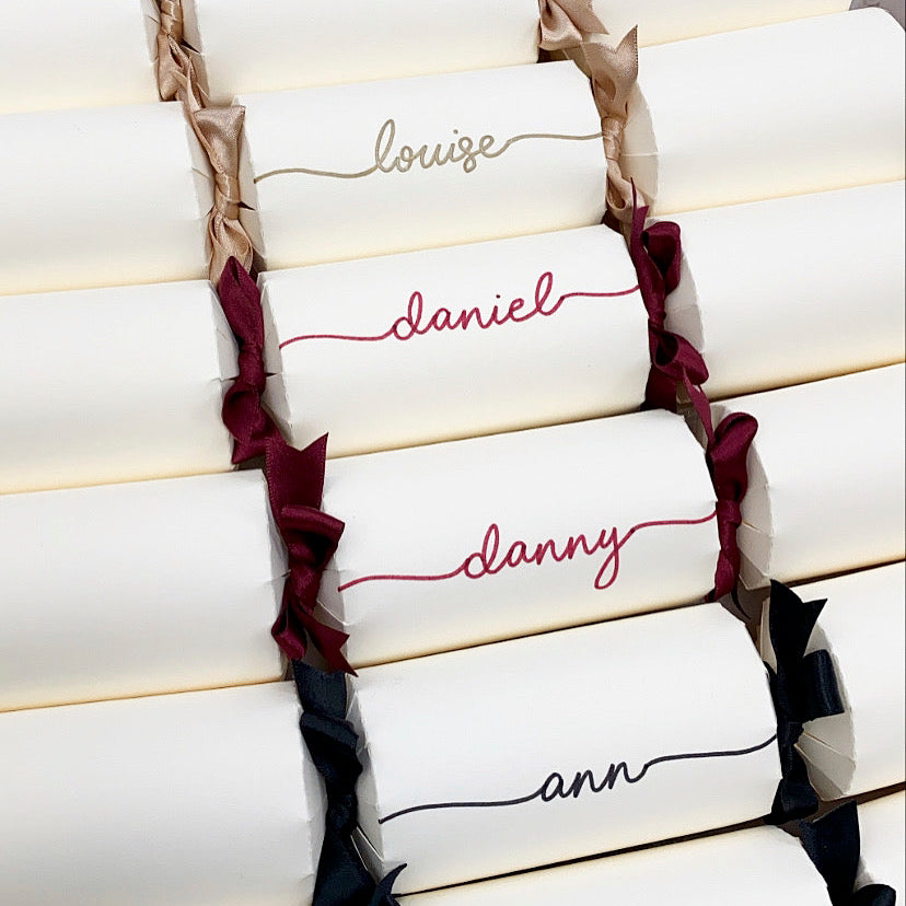 Personalised Handwritten Ready Made Ivory Christmas Crackers