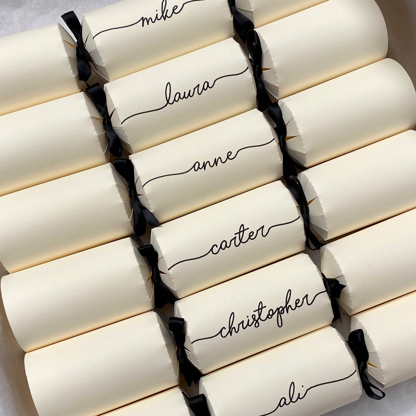 Ivory Personalised Christmas Crackers – Handwritten, Ready-Made, Luxury Eco-Friendly Table Decor