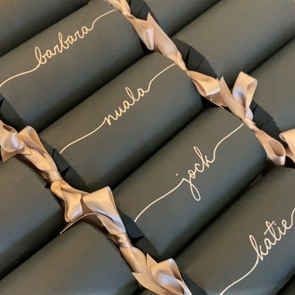 Dark Green Personalised Christmas Crackers – Handwritten, Ready-Made, Luxury Eco-Friendly Table Decor