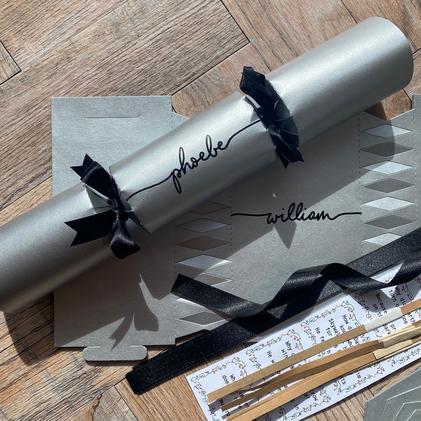 Silver Personalised Christmas Cracker Kit — Handwritten Metallic Luxury Crackers