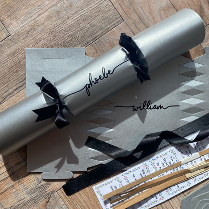 Silver Personalised Christmas Cracker Kit — Handwritten Metallic Luxury Crackers