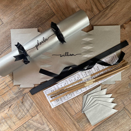 Silver Personalised Christmas Cracker Kit — Handwritten Metallic Luxury Crackers
