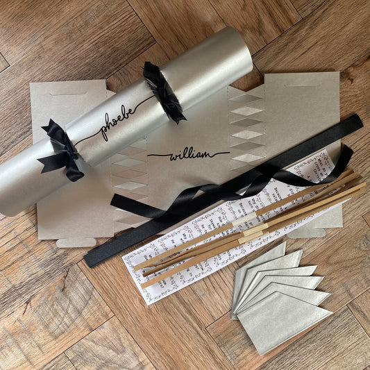 Silver Personalised Christmas Cracker Kit — Handwritten Metallic Luxury Crackers