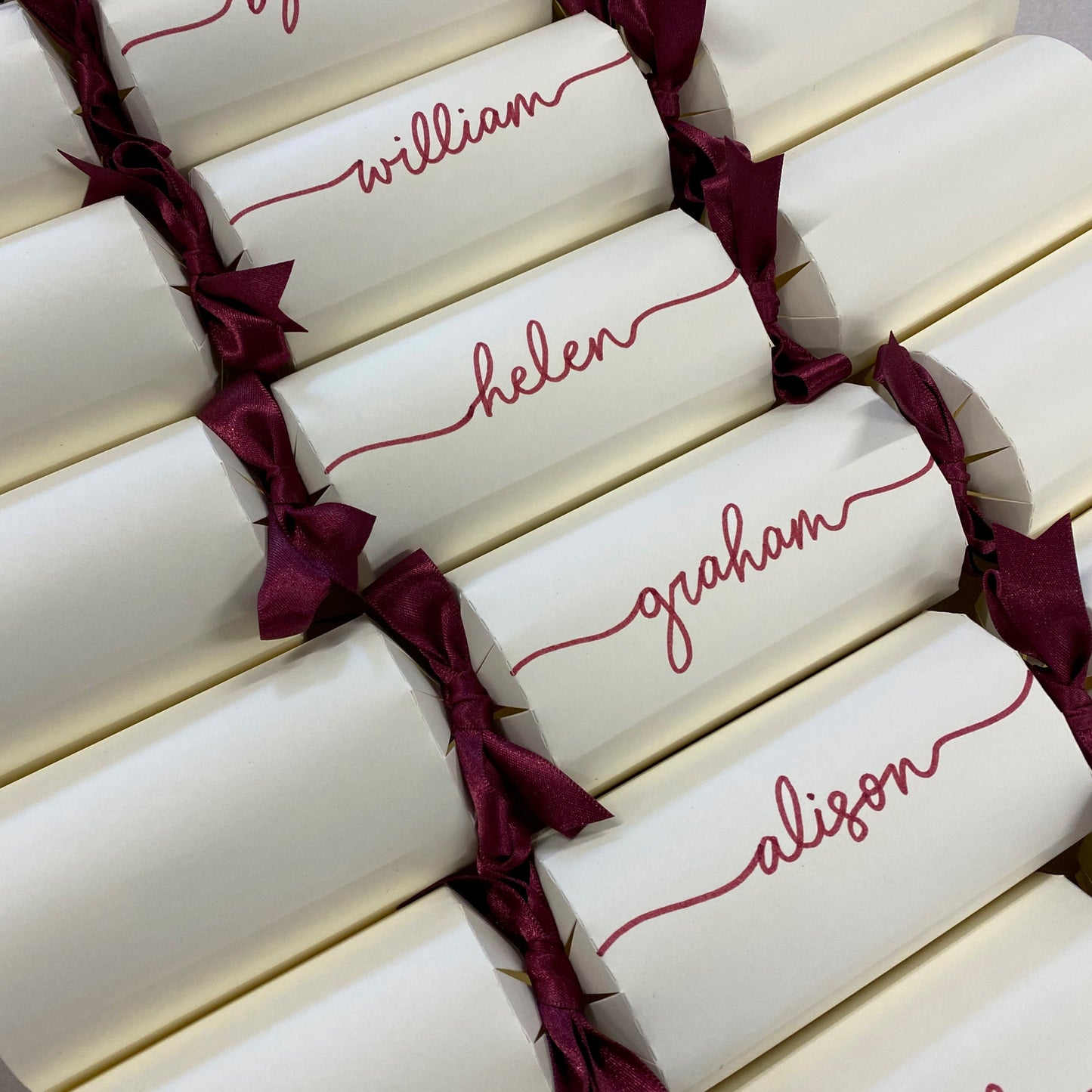 Personalised Handwritten Ready Made Ivory Christmas Crackers