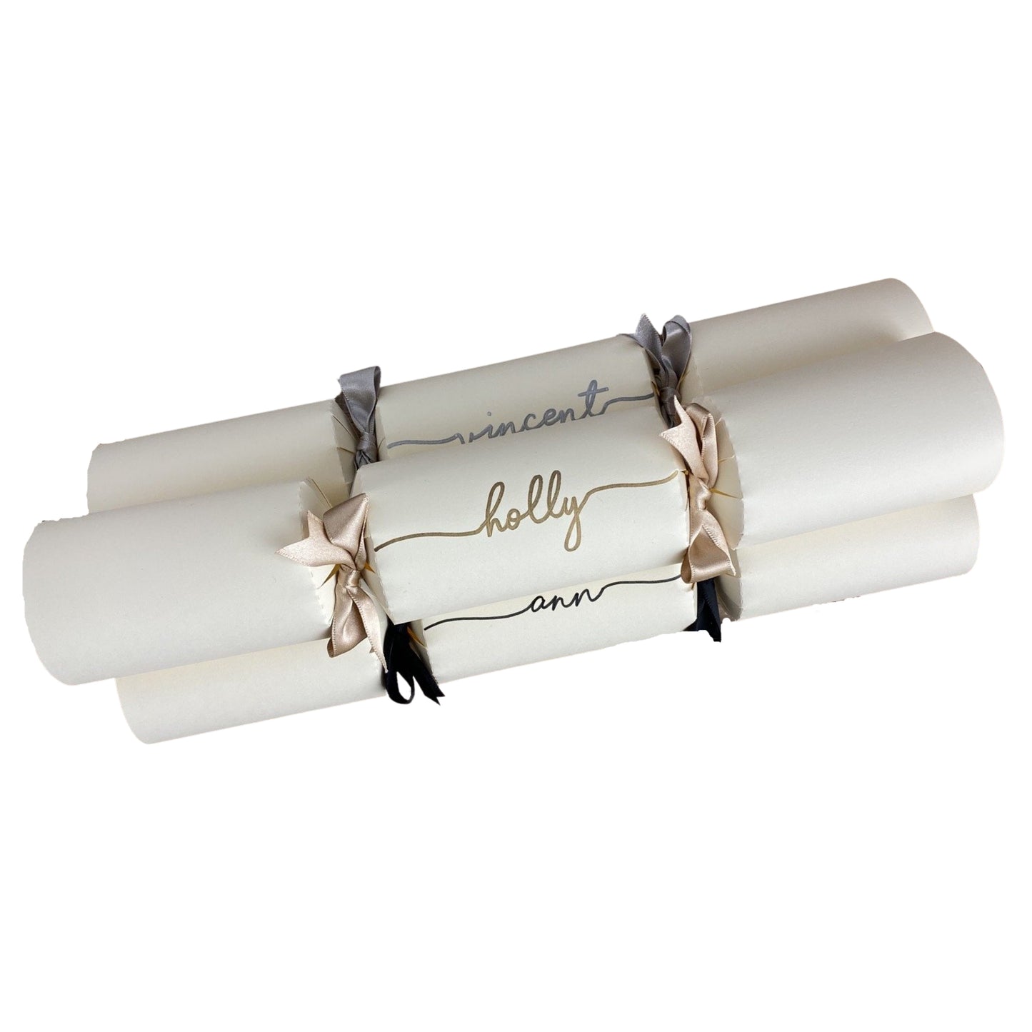 Personalised Handwritten Ready Made Ivory Christmas Crackers
