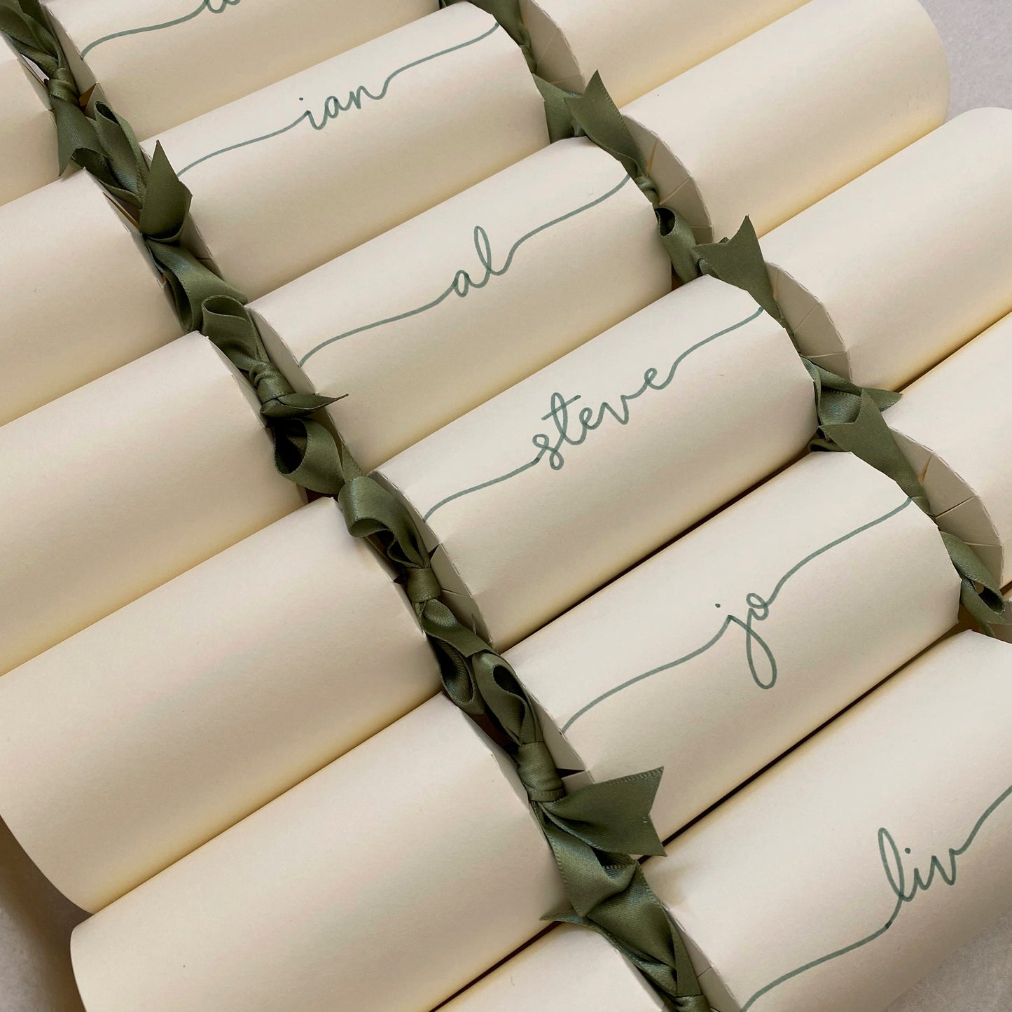 Personalised Handwritten Ready Made Ivory Christmas Crackers