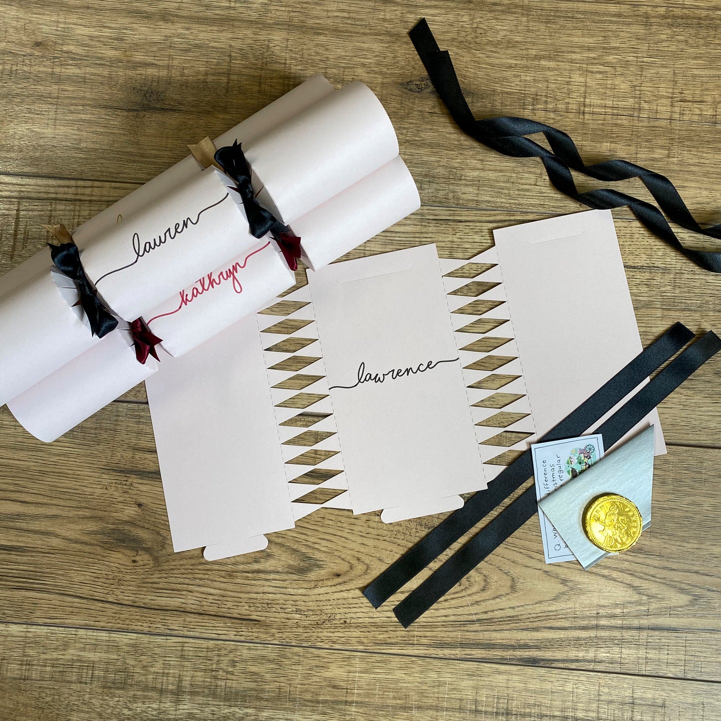 Pale Pink Personalised Christmas Cracker Kit — Handwritten Luxury Crackers
