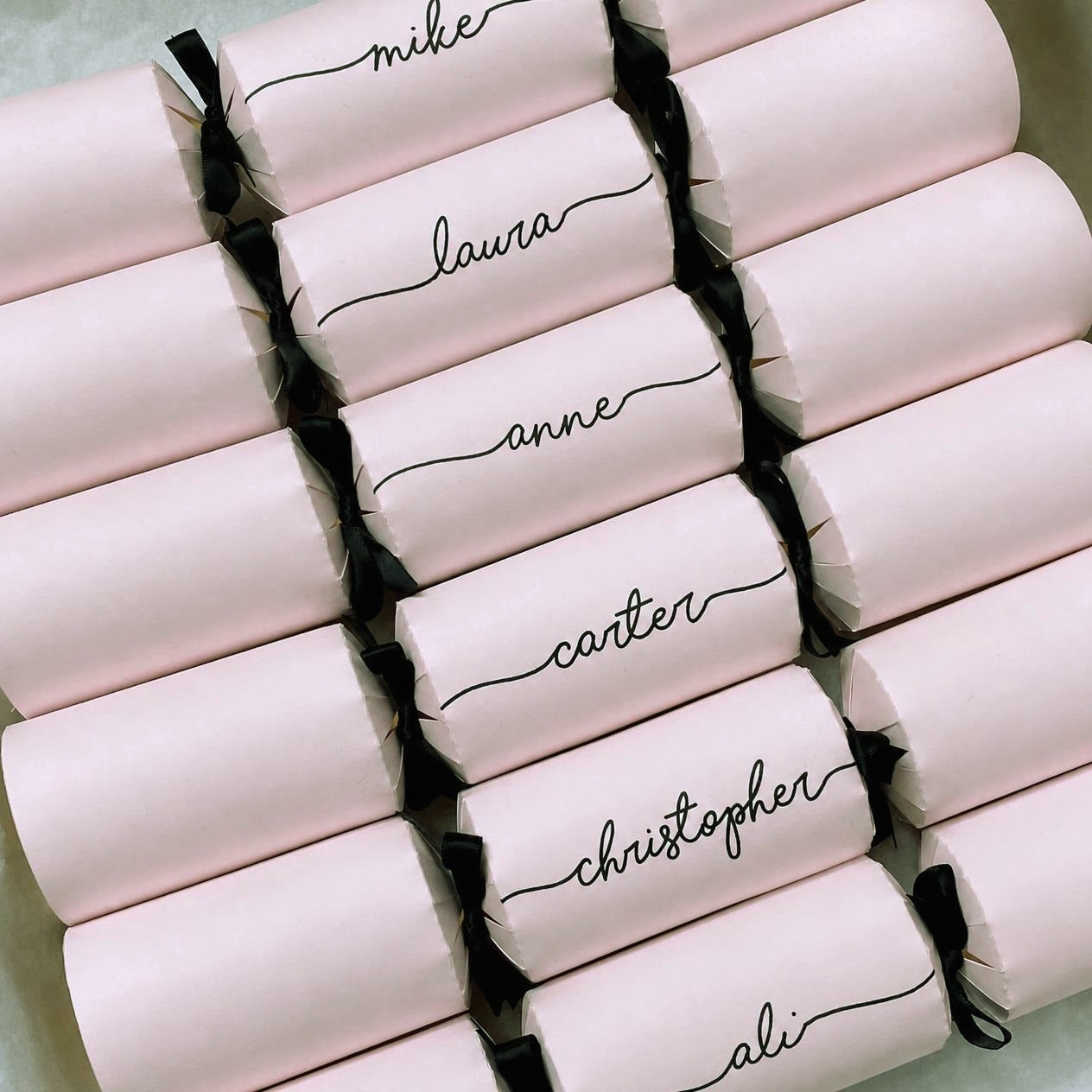 Pale Pink Personalised Christmas Crackers – Handwritten, Ready-Made, Luxury
