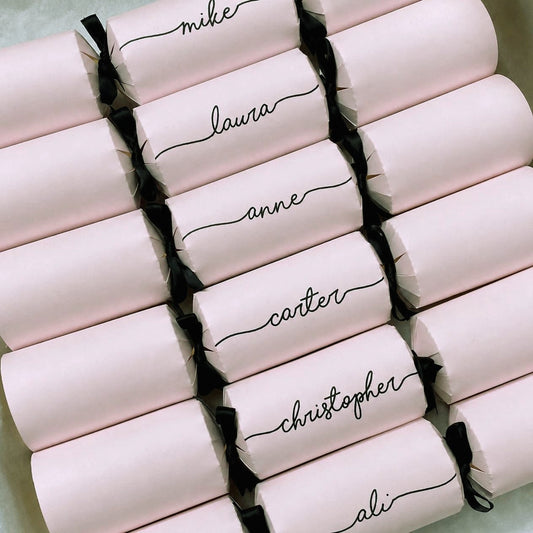 Pale Pink Personalised Christmas Crackers – Handwritten, Ready-Made, Luxury