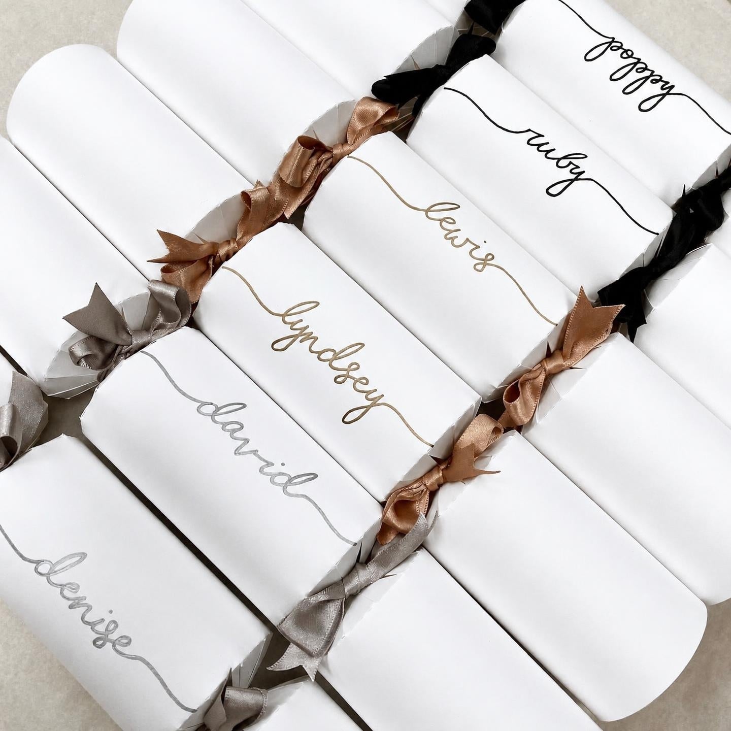 White Personalised Christmas Crackers – Handwritten, Ready-Made, Luxury
