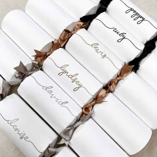 White Personalised Christmas Crackers – Handwritten, Ready-Made, Luxury